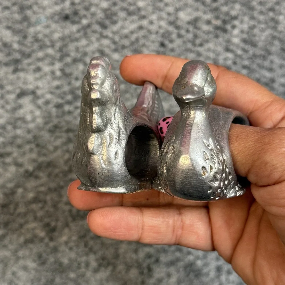 Vintage Pewter Metal Napkin Rings Set Of 2 Duck And Rooster